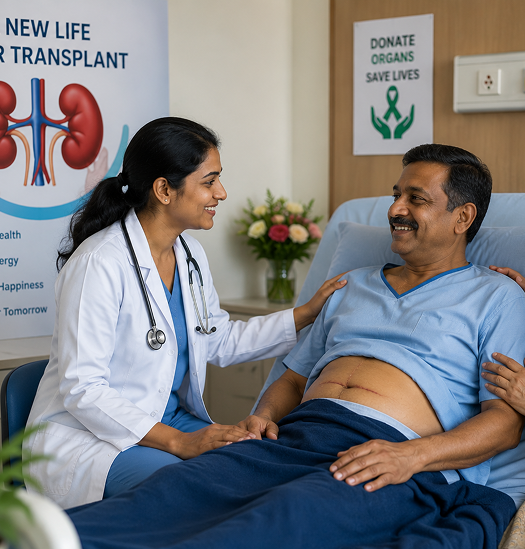 Doctor with kidney transplant patient